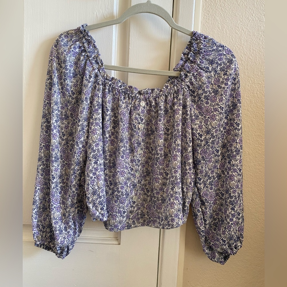 American Eagle Puff Sleeve Floral Blouse Size Xs